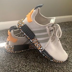 Adidas boost, grey, gold, and animal print size 7